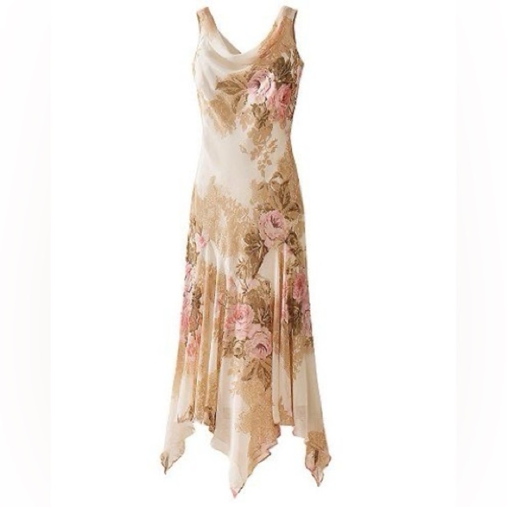 Newport News Tan and Pink Sleeveless Maxi Gown